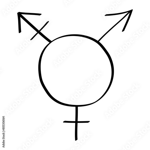 Transgender sign doodle icon vector illustration isolated on transparent background. Hand drawn simple line symbol for sticker, printing, clip art