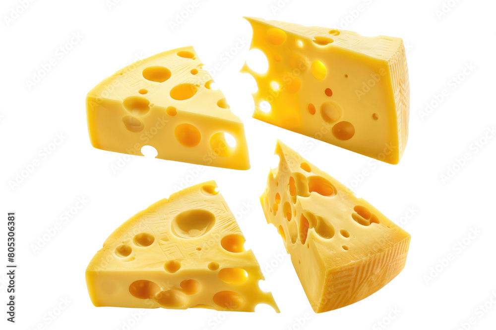Set of cheese slice isolated on transparent background Set of cheese slice isolated on transparent background