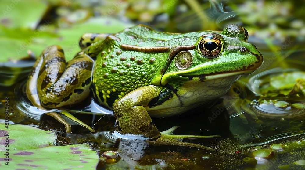 Frog in wetland area, close-up, natural camouflage, moist environment, detailed texture Frog in wetland area, close-up, natural camouflage, moist environment, detailed texture