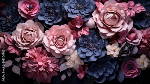 bouquet navy and pink flowers
