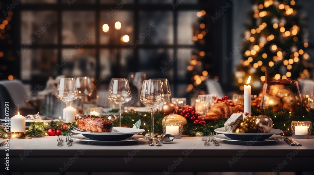 dining blurred christmas mockup interior