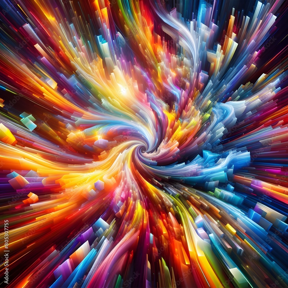 Rainbow Rapture characterized by abstract colorful shapes cascading and intertwining in a radiant display of vibrant hues and energetic patterns Rainbow Rapture characterized by abstract colorful shapes cascading and intertwining in a radiant display of vibrant hues and energetic patterns