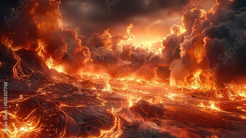 Fototapeta Naklejka Na Ścianę i Meble -  Lava, fire, dramatic, apocalyptic. Generative AI.