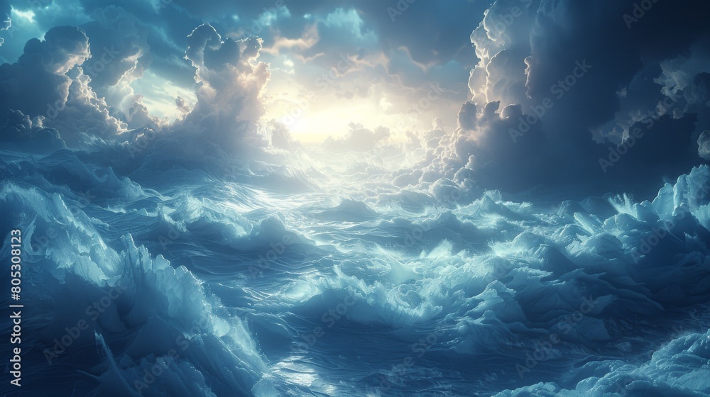 A vast ocean with a beautiful blue sky above it A vast ocean with a beautiful blue sky above it