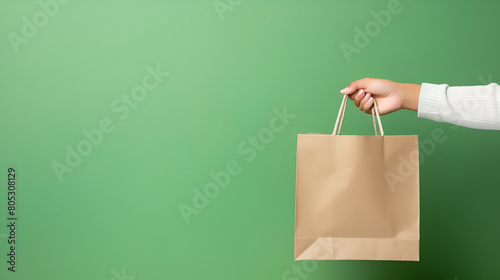 paper bag on green background 