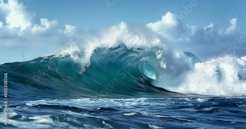 A Large, Splashing Wave Breaks Powerfully in the Pacific Ocean