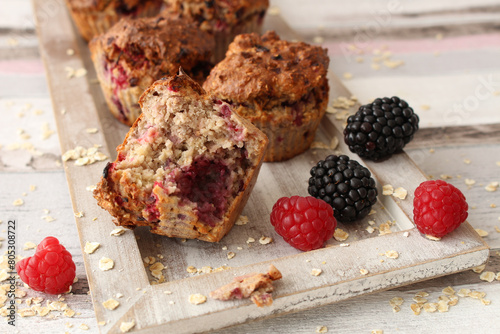 Sugar-Free Baked Oat Breakfast Muffins with Berries