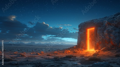 A large rock with a glowing orange hole in it