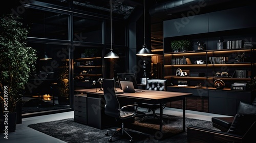 minimalistic dark office space © vectorwin