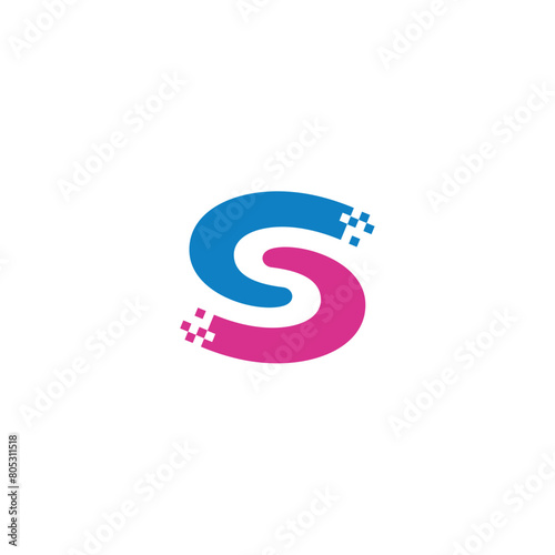 Initial Letter S Swirl pixels vector logo design template
