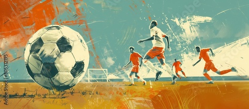 Illustration of soccer players in action on a vibrant, abstract background