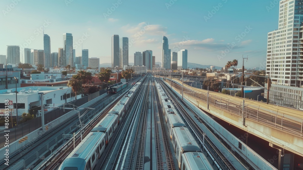Cinematic drone footage of urban mass transit systems, 