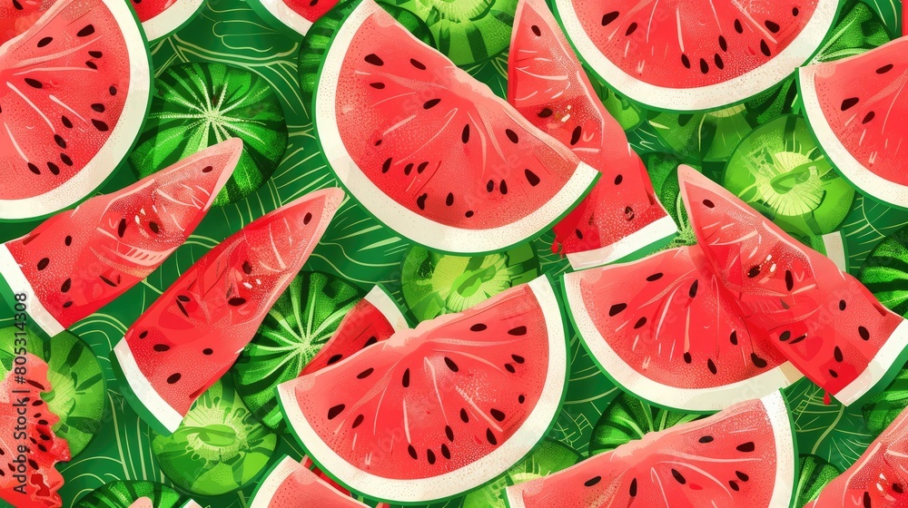 A background of ripe, juicy red watermelons. View from above. Triangles of watermelons. Summer texture. Holidays and vacations. A background of ripe, juicy red watermelons. View from above. Triangles of watermelons. Summer texture. Holidays and vacations.