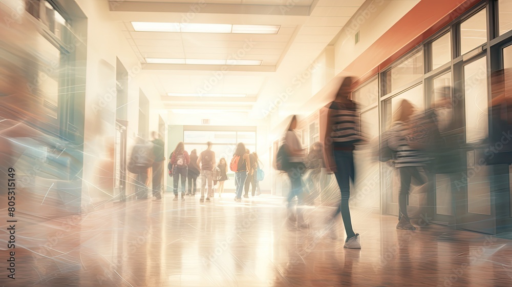 lockers blurred high school interior