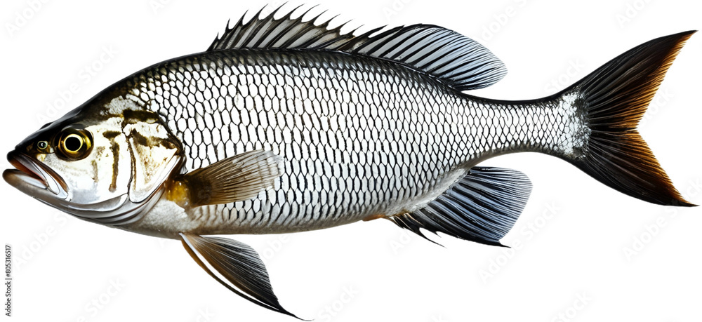 Raw seabass. One fresh sea bass fish isolated on white background Raw seabass. One fresh sea bass fish isolated on white background