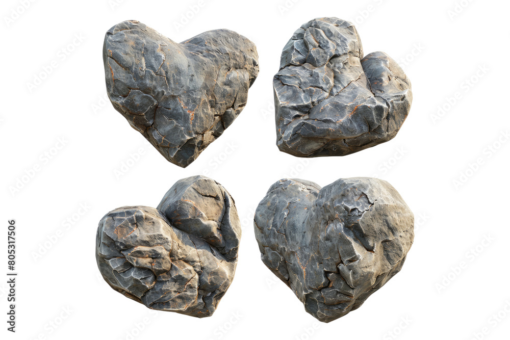 Set of heart rock isolated on transparent background