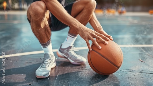 An Outdoor Basketball Player Battles Knee Pain, a Testament to the Physical Demands of the Sport