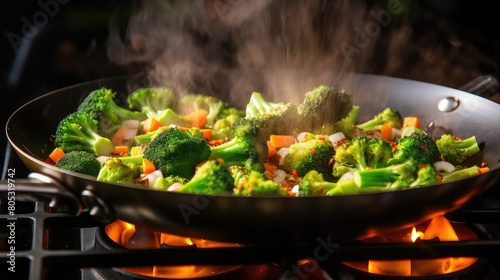 saut???©ed cooking broccoli fresh photo