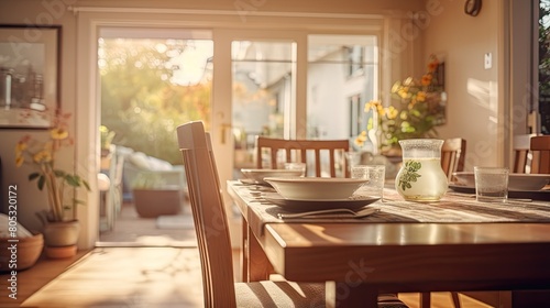 table blurred residential interior