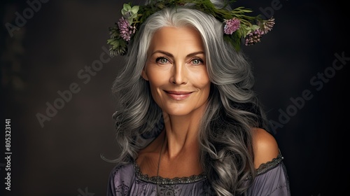 graceful pretty grey haired woman