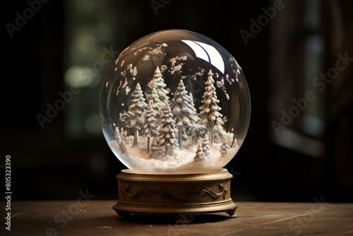 Enchanting Snow decorative globe. Winter glass cold. Generate Ai