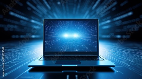 laptop blue computer technology background