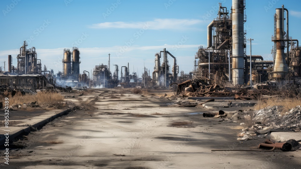 devastation oil refinery fire