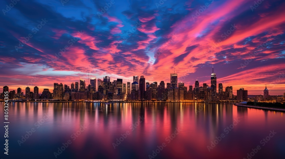 Fototapeta premium purple blue sky city