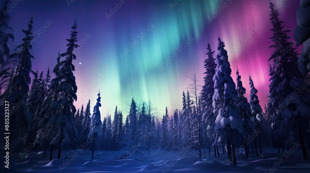 snow northern lights trees snow northern lights trees