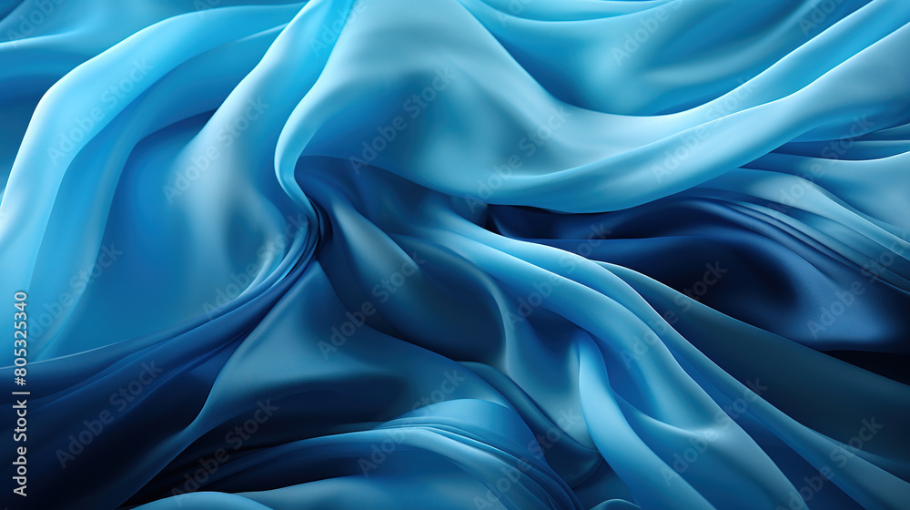 Fluttering Blue Color Fabric Heavenly in Space With Delicate Folds on Blurry Background Fluttering Blue Color Fabric Heavenly in Space With Delicate Folds on Blurry Background