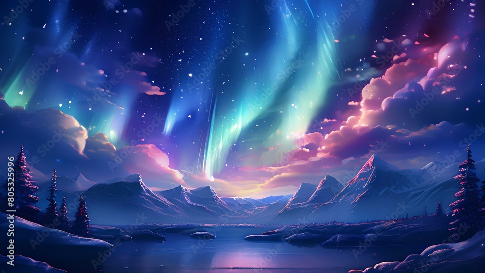 AI Generated Illustration of Aurora dreams illustrating an aurora borealis wallpaper with ethereal lights and colorful ribbons AI Generated Illustration of Aurora dreams illustrating an aurora borealis wallpaper with ethereal lights and colorful ribbons