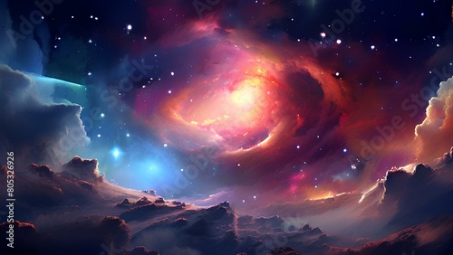 Nebula nostalgia designing with colorful gas clouds and stellar nurseries in the colorful sky night scene