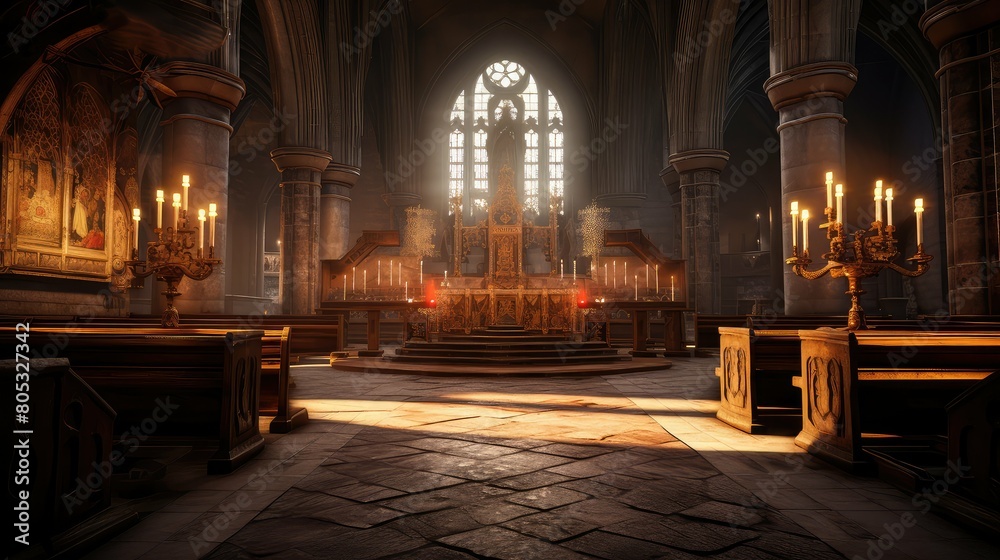 Obraz premium stained blurred medieval castle interior