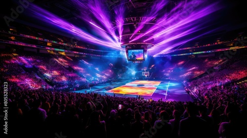 fans basketball arena lights photo