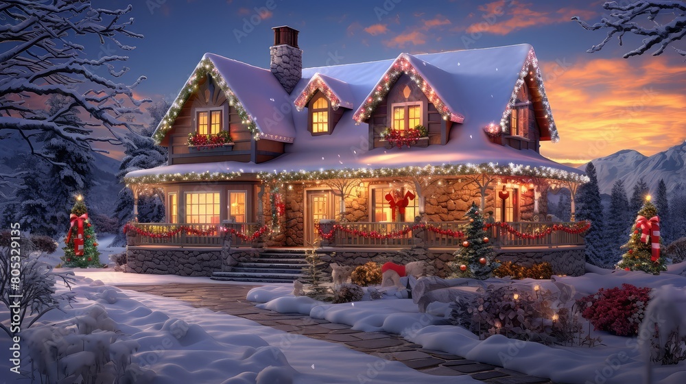 Obraz premium windows house christmas lights