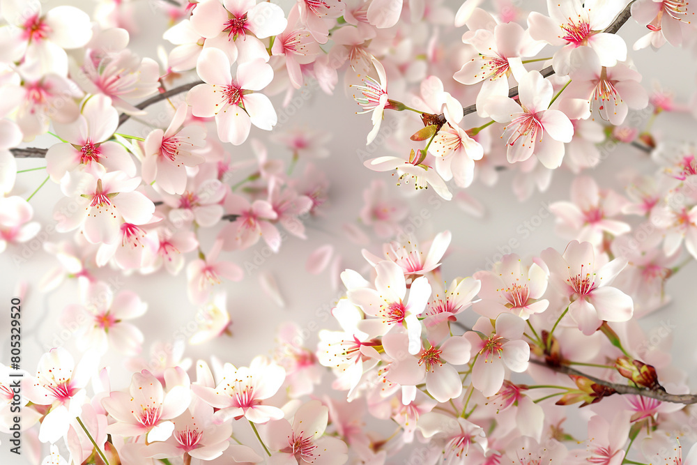 A fresh and airy background with a delicate cherry blossom pattern in soft pinks and whites, reminiscent of spring.