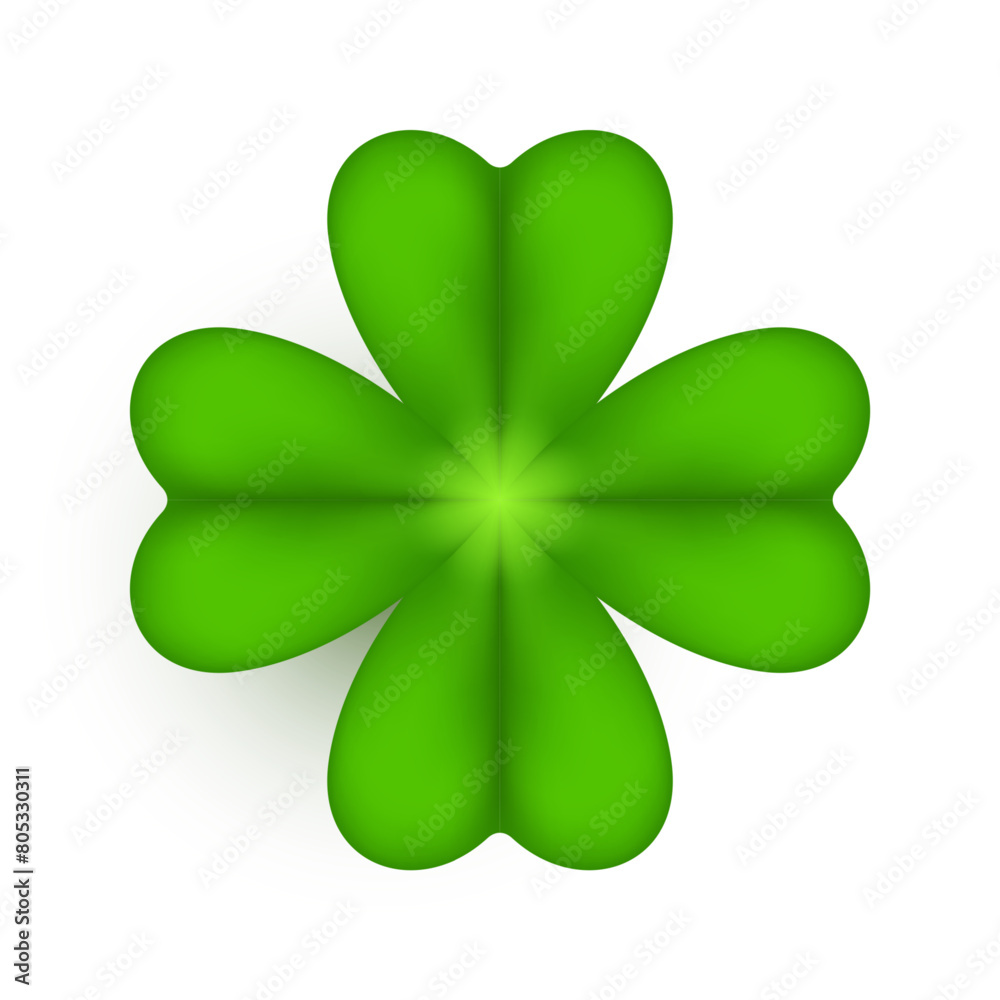 Realistic shamrock icon. Clover four leaves logo. Green floral sticker Realistic shamrock icon. Clover four leaves logo. Green floral sticker