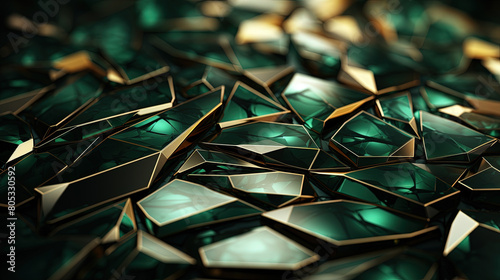 Close Up Of Green Glass Scattered into Many Pieces Broken Green Glass Background