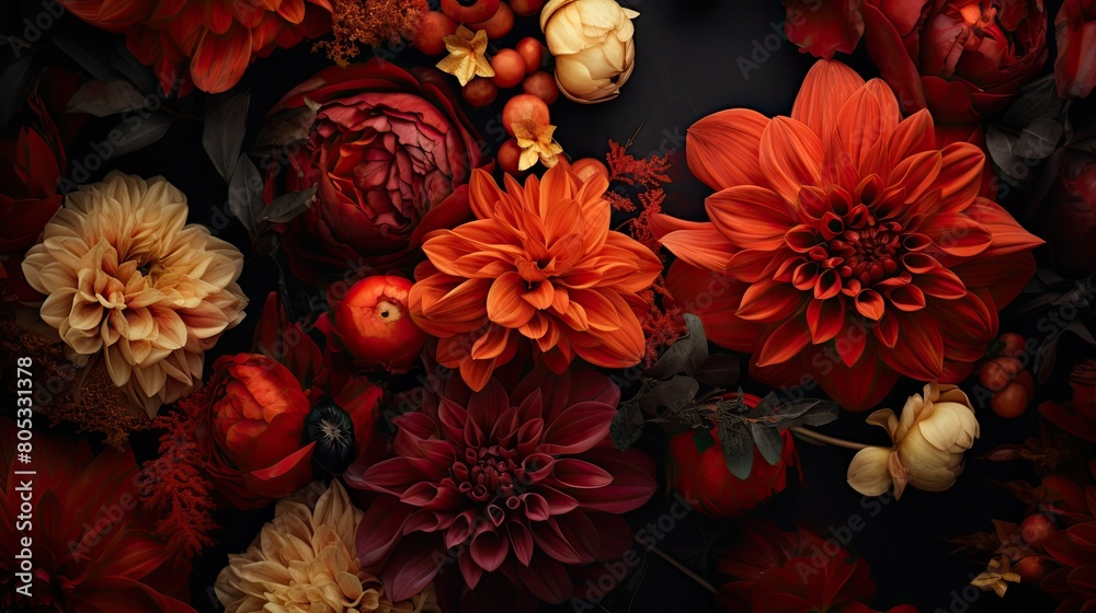 Fototapeta premium red dark floral background