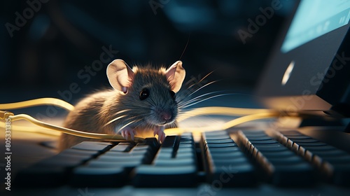 A mouse attached to a computer that moves unpredictably due to a hidden second mouse