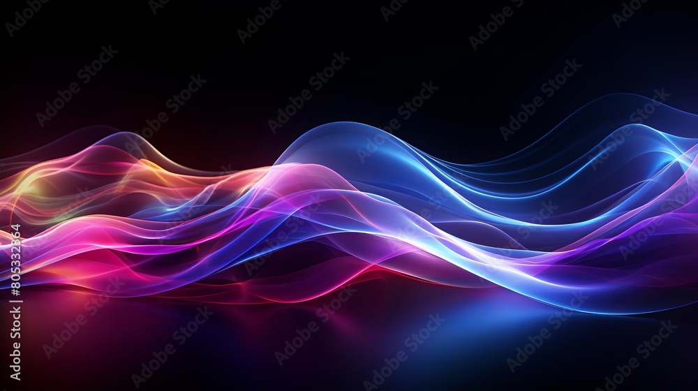 A colorful wave of light is displayed on a dark background. The colors are vibrant and the wave appears to be moving A colorful wave of light is displayed on a dark background. The colors are vibrant and the wave appears to be moving