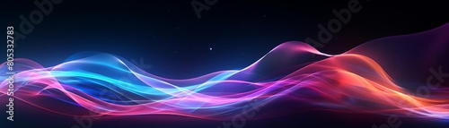 A colorful wave with a star in the middle. The wave is purple, blue, and red
