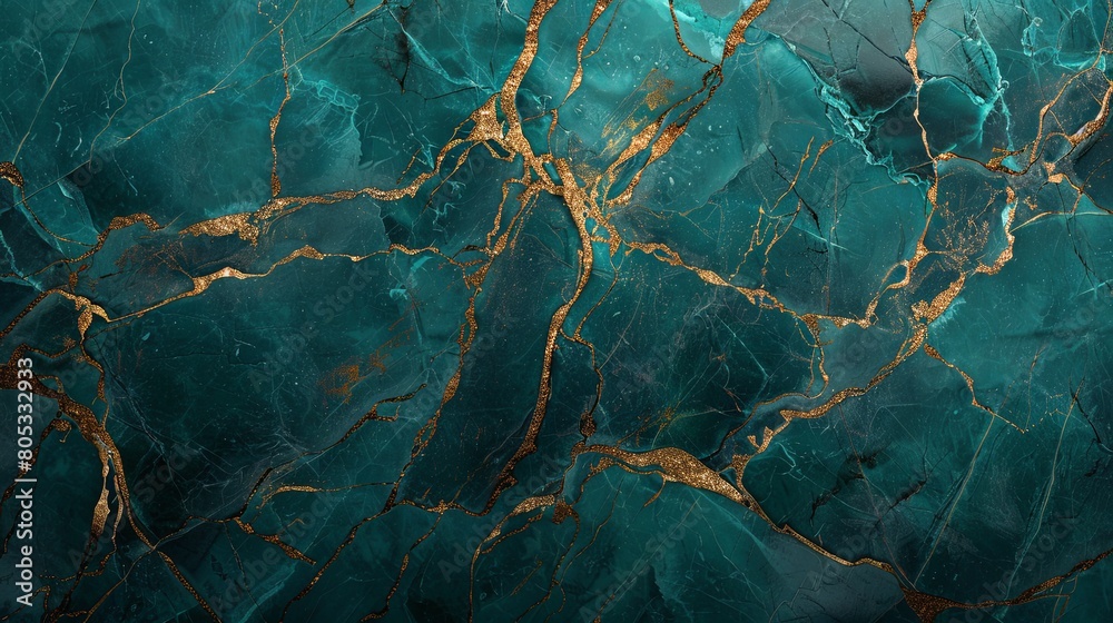 Fototapeta premium Luminous Turquoise Marble Texture with Gold Details