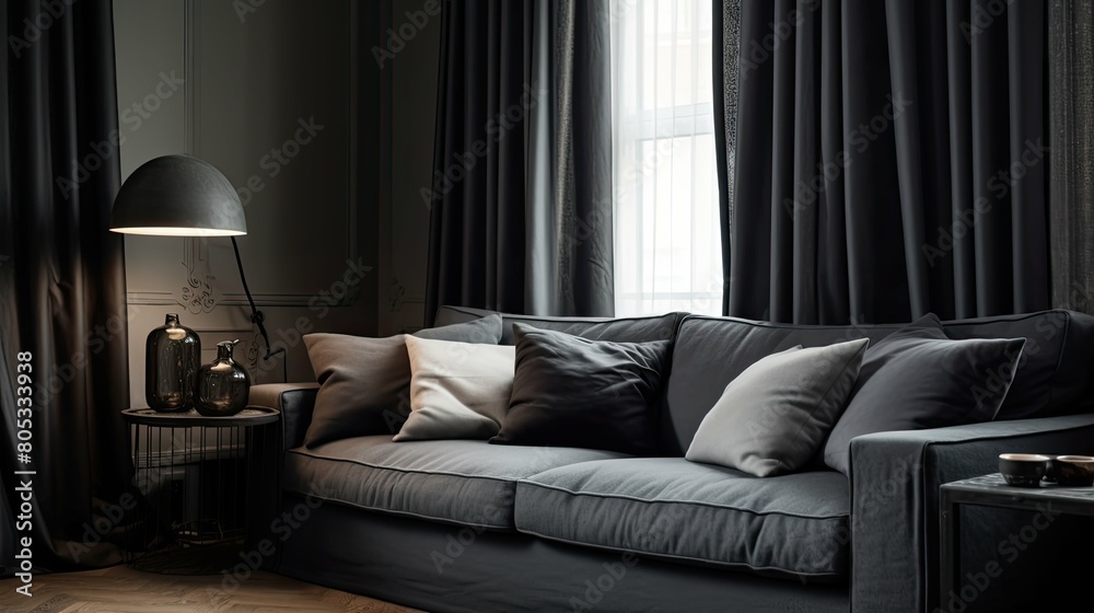 Fototapeta premium curtains dark grey linen