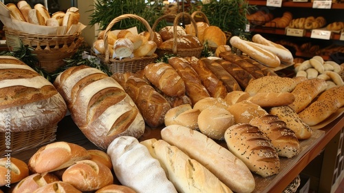 bakery display showcasing an array of artisan bread varieties
