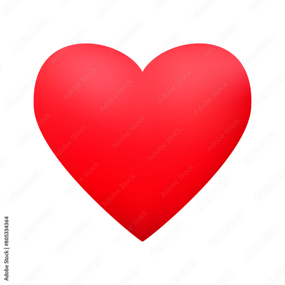 Red realistic heart icon on white background. 3d vector illustration.