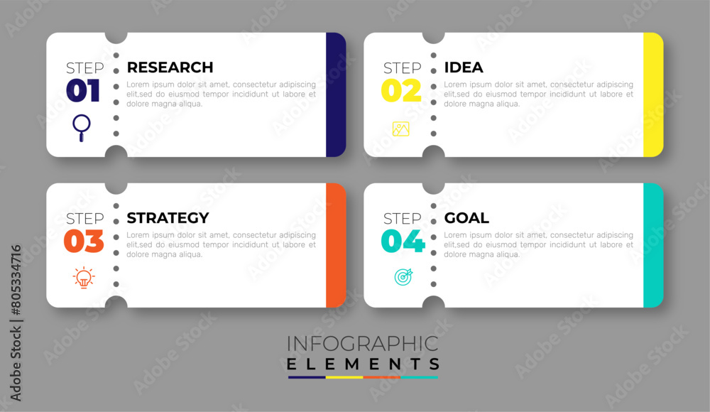  Infographics template with 4 steps, options or process