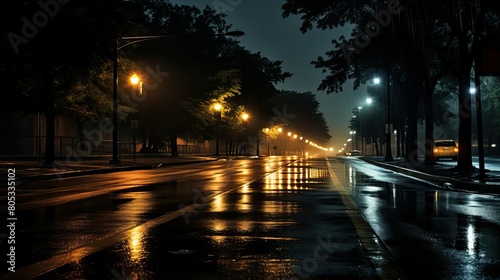 headlights dark wet road