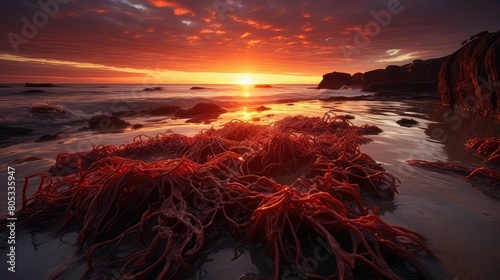 ashore red seaweed photo