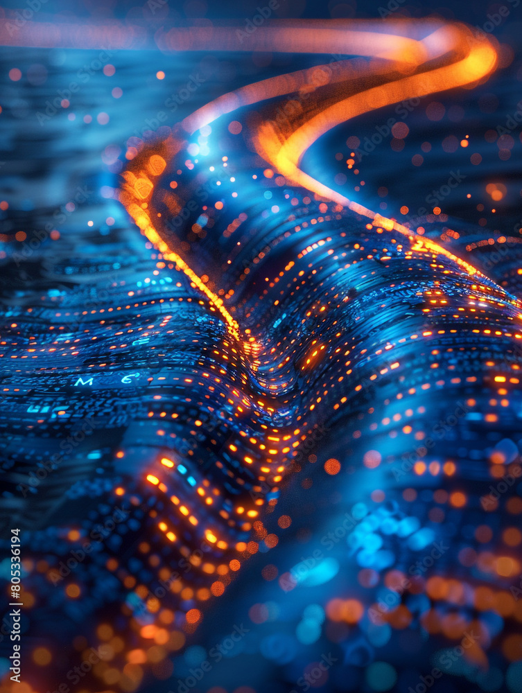 A trading chart path going in the same direction. Consists of blue and orange. A trading chart path going in the same direction. Consists of blue and orange.
